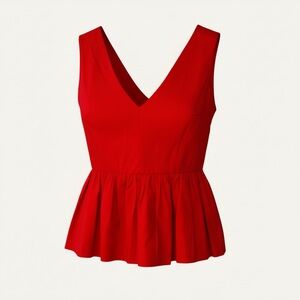 J. Crew Vivid Red Peplum Feminine Romantic‎ V Neck Sleeveless Blouse Size 2